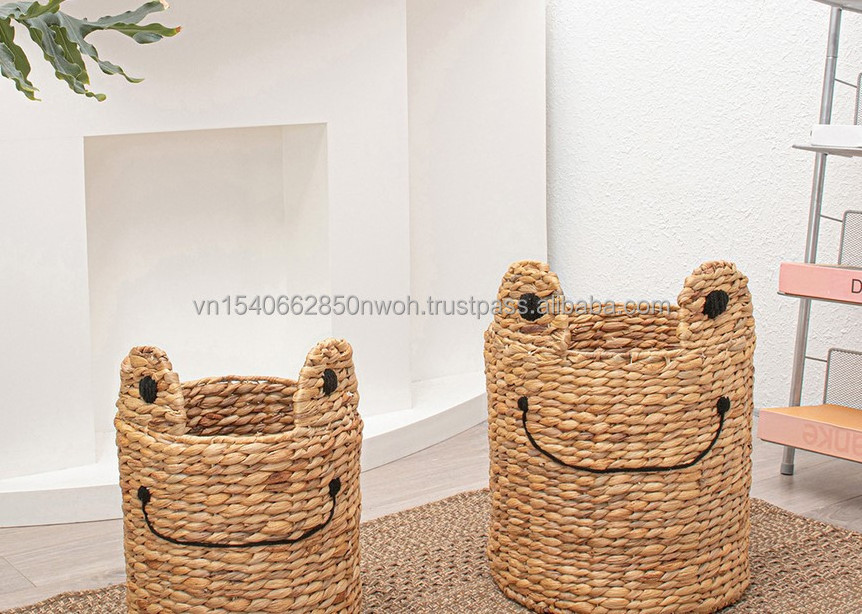 Frog Shape Basket for Laundry Storage Water Hyacinth Basket Safety for Children Wholesale Price