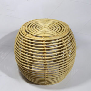 Handwoven Vintage Natural Rattan Small ottoman Rattan cane side table Bedroom Round Coffee Table or stool for Living Room Patio