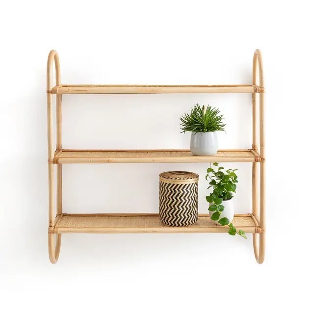 Top Selling 100% Natural Eco Friendly Rattan Shelf Tier Wall-Mounted Storage Shelf Decor Home Bathroom