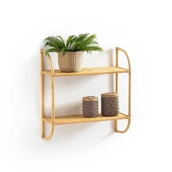 Top Selling 100% Natural Eco Friendly Rattan Shelf Tier Wall-Mounted Storage Shelf Decor Home Bathroom