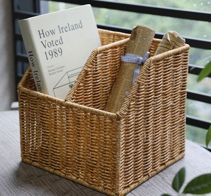 Handicraft Natural Woven Rattan Magazine Holder Wholesale water hyacinth Storage Basket seagrass undershelf cabinet