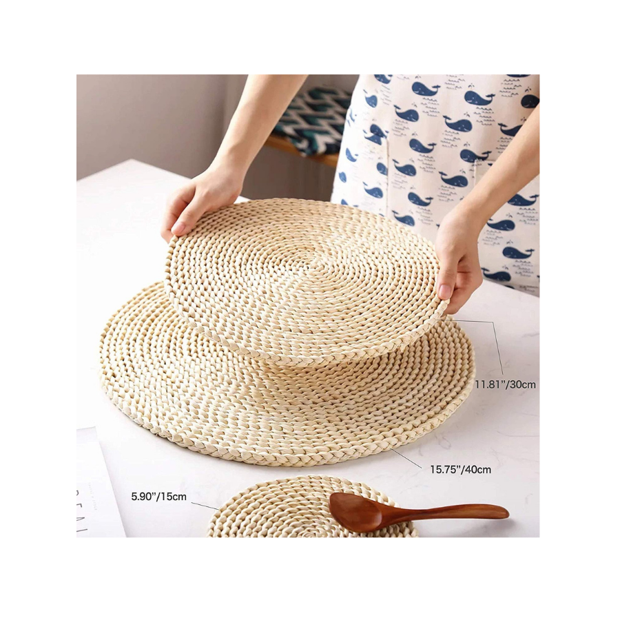 Natural Handmade Water Hyacinth Rattan Set Placemats Coaster For Table Handicraft Wholesale charger plates wicker rattan charger