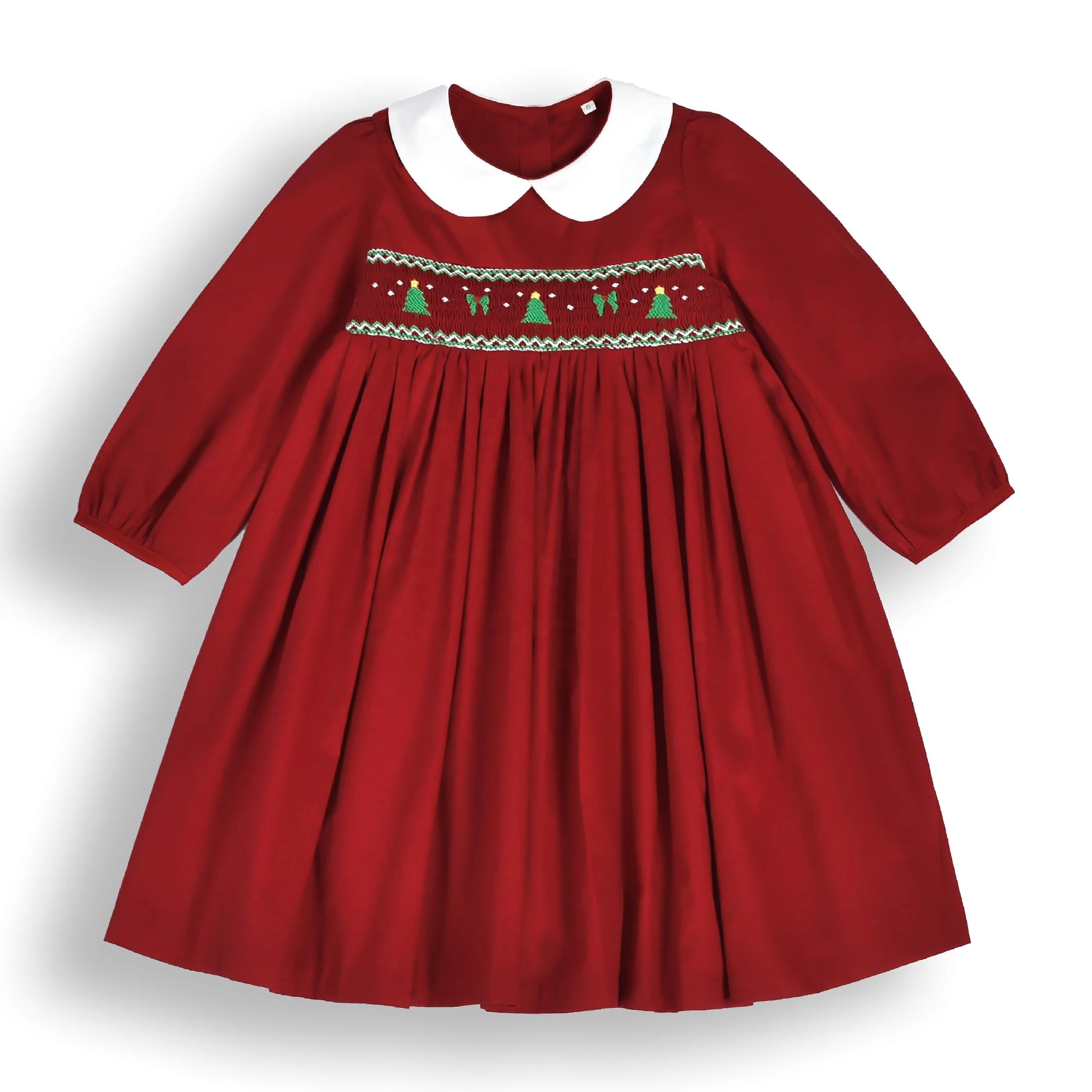 ODM OEM Uk Traditional Design Christmas Tree Hand Smocked Dress Kids Clothing Wholesale 2023