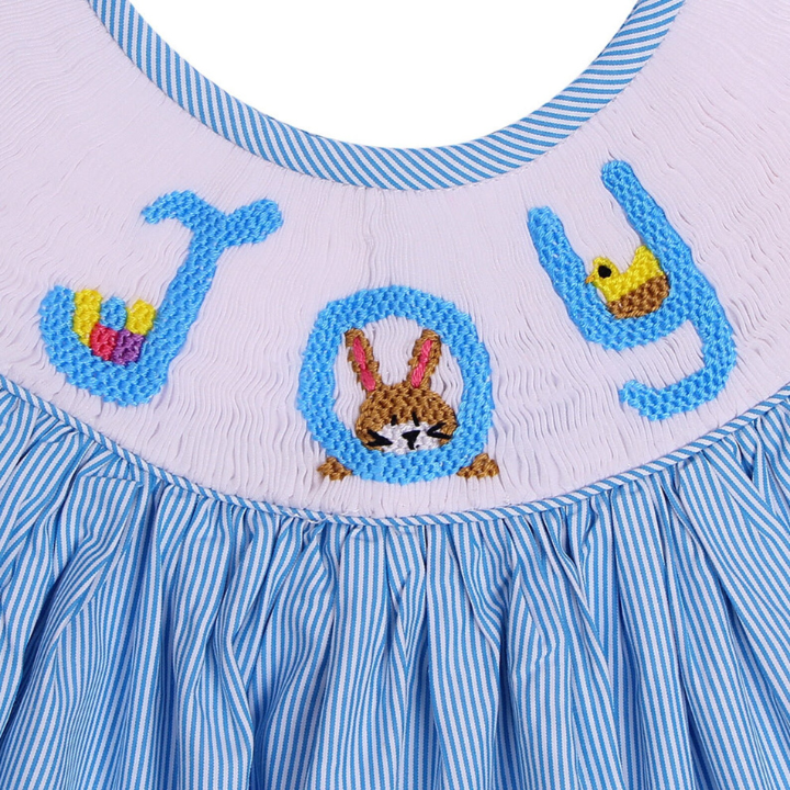 Beautiful Baby Girls Spring Easter Bunny Joy Hand Smocked Dress highquality smocked clothing, girls dresses, children's clothing