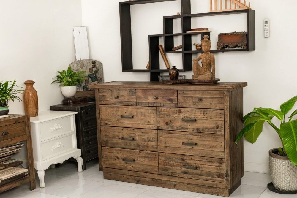 Industrial Style Dresser Closet Drawers Bedroom Storage Cabinet with Drawers 100% Acacia solid material