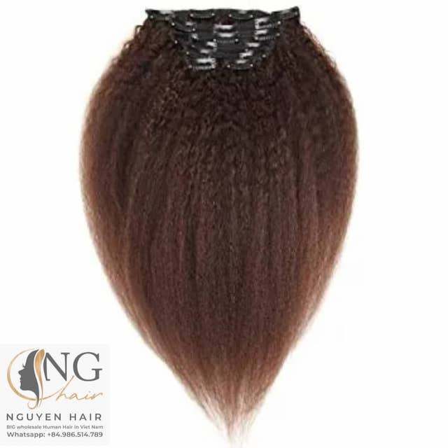 Original Vietmanese Hair Kinky Straight Clip-In Hair Extensions 100% Human Virgin Natural Color with No Genius Weft All Colors