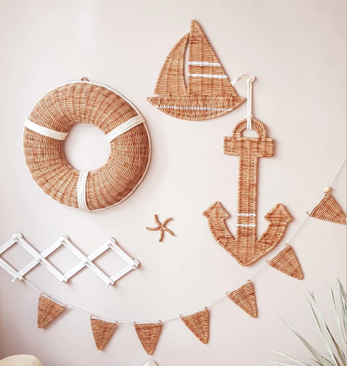 Best Selling products BOHO Wicker rattan nursery Set of Nautical Style Anchor,life buoy,Boat for Bedroom Made in Vietnam