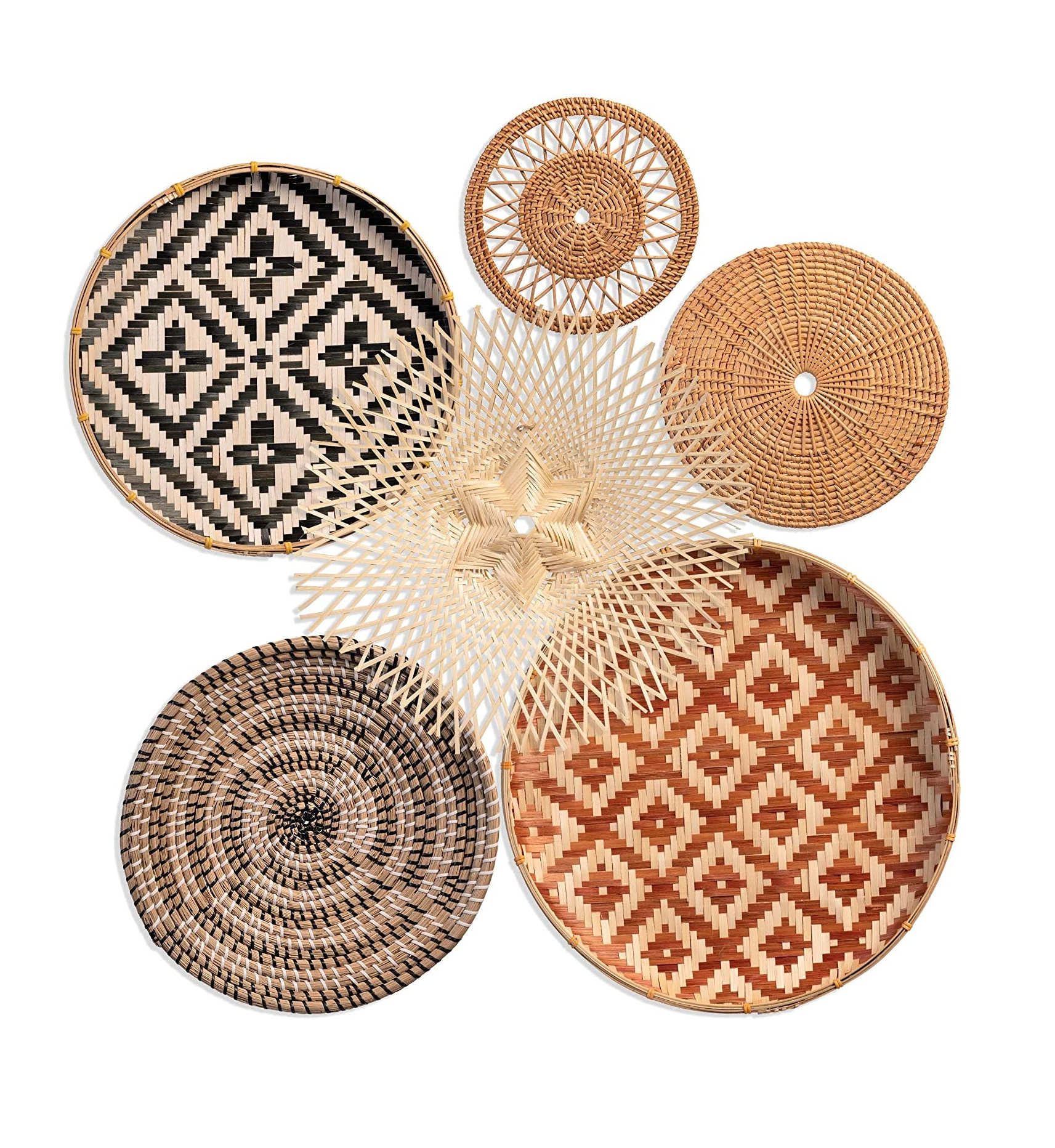 Top Quality Mix Set of 6 Wall Hanging Decor Items Wall Decor Basket Trays Sturdy Hanging Woven Elegant 100% Handmade