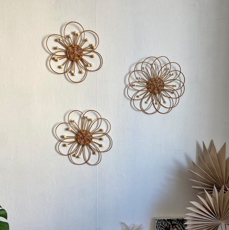 Vietnam Handmade Wholesale Set of 3 Daisy Flower woodland style Weaves Nursery for Home Wall Hanging