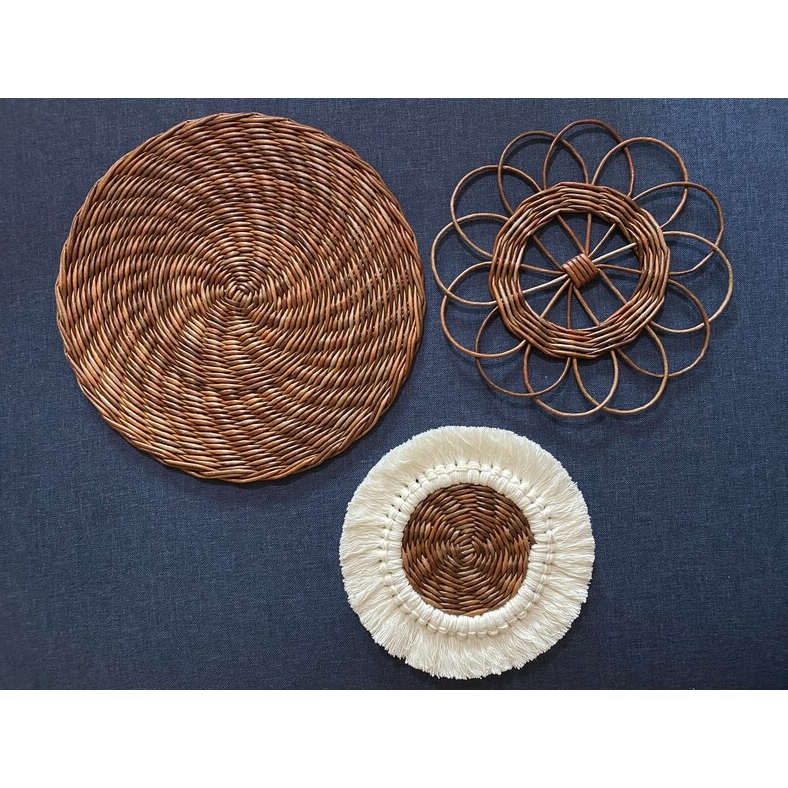 New Design  Rattan Weaving Set of 3 cotton yarn Rattan Daisy Wall Decorations for Living Room Style Luxury Made in Vietnam