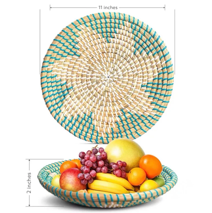 Natural Seagrass Weaving Set of 3 Round Woven Wall Basket Set Hanging Decorations for Kitchen Made in Vietnam handicraft