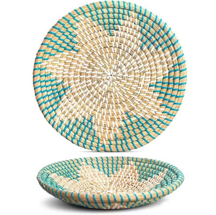 Natural Seagrass Weaving Set of 3 Round Woven Wall Basket Set Hanging Decorations for Kitchen Made in Vietnam handicraft