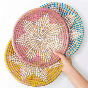 Natural Seagrass Weaving Set of 3 Round Woven Wall Basket Set Hanging Decorations for Kitchen Made in Vietnam handicraft