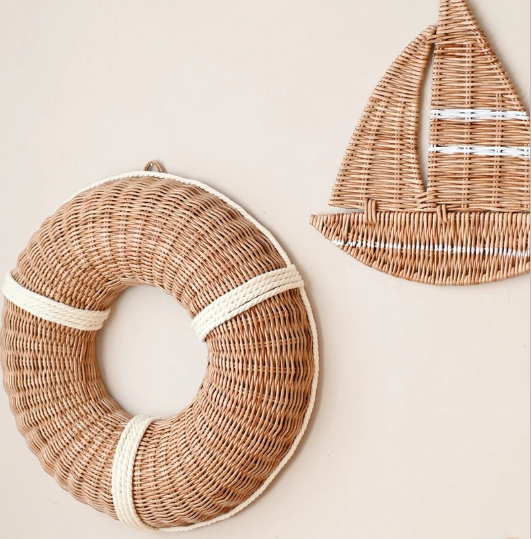 Best Selling Rattan BOHO Wicker rattan nursery Set of Nautical Style Anchor,life buoy,Boat for Home, Style Cute Made in Vietnam