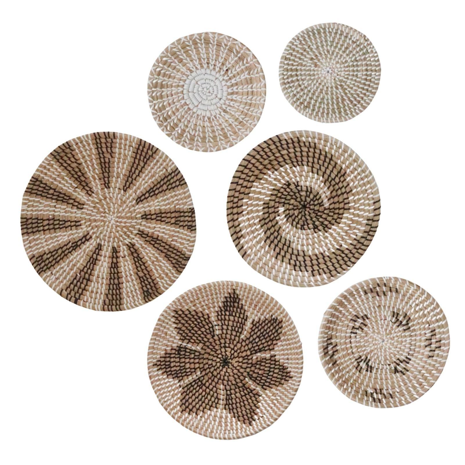 A set of 6 Natural Rattan and Bamboo  Wall Decor,Plate Basket wall hanging