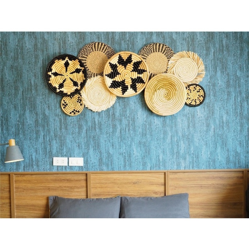 High quality set of 9 weaving seagrass round wall hanging Made in Vietnam for home decor