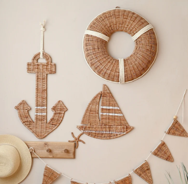 New Design BOHO Wicker rattan nursery Set of Nautical Style Anchor,life buoy,Boat for Home, Style Cute Made in Vietnam