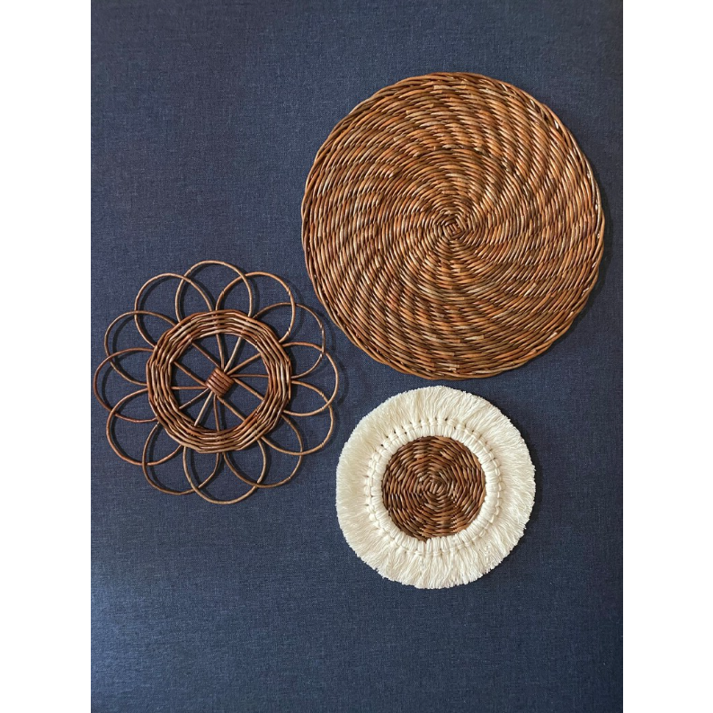 New Design  Rattan Weaving Set of 3 cotton yarn Rattan Daisy Wall Decorations for Living Room Style Luxury Made in Vietnam