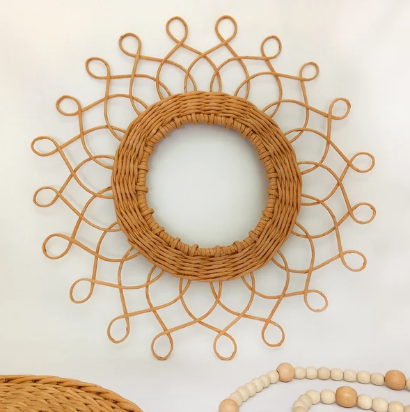 Wholesales handwicker Natural Rattan Boho rattan flower wall decor Boho Wall Decor for Home Made in Vietnam