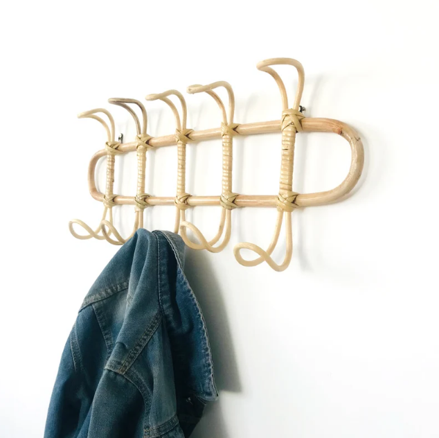 woven High-quality Natural Handmade Rattan Wall 5 Hooks Wall Hanger Decorations for Home Made in Vietnam