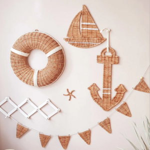 New Product Rattan BOHO Wicker rattan nursery Set of Nautical Style Anchor,life buoy,Boat for Kidroom Made in Vietnam