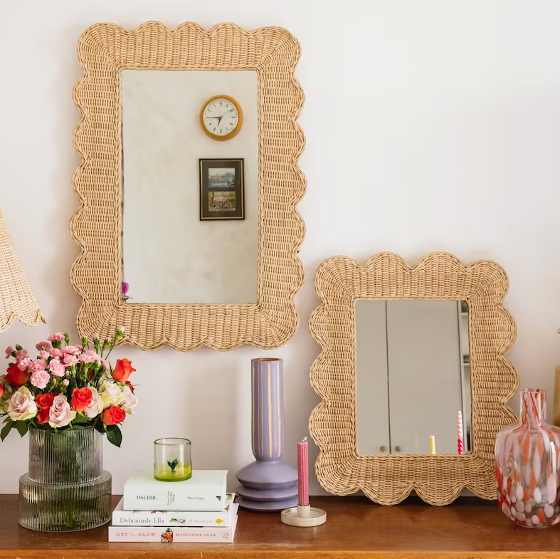 High-quality Rattan Wicker Wall Frame Mimi Scalloped Mirror Decorations for Bedroom Made in Vietnam