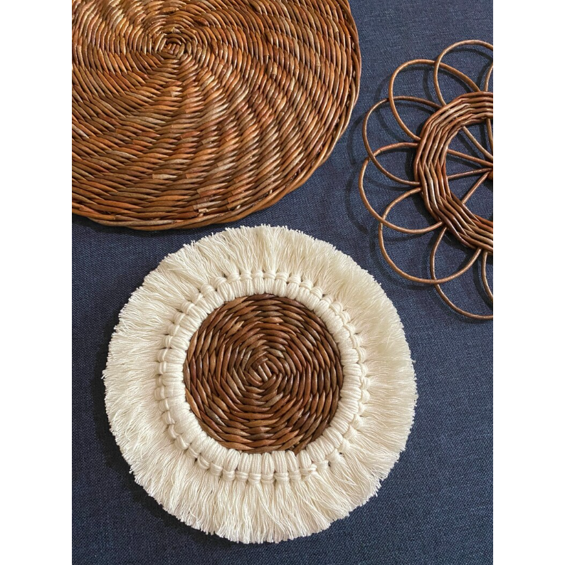 New Design  Rattan Weaving Set of 3 cotton yarn Rattan Daisy Wall Decorations for Living Room Style Luxury Made in Vietnam