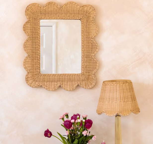 High-quality Rattan Wicker Wall Frame Mimi Scalloped Mirror Decorations for Bedroom Made in Vietnam