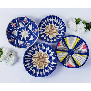 Blue African Hand Woven Wall Hanging Basket Decor/ Storage Accent Bowl Gift Basket for House Warming