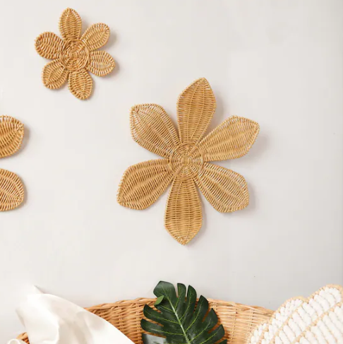 Vietnam Handmade Wholesale Rattan Set of 3 Rattan Daisy Wall rustic vibes Decorations for Bedroom From Natural Material