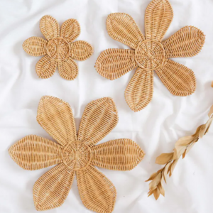 Vietnam Handmade Wholesale Rattan Set of 3 Rattan Daisy Wall rustic vibes Decorations for Bedroom From Natural Material