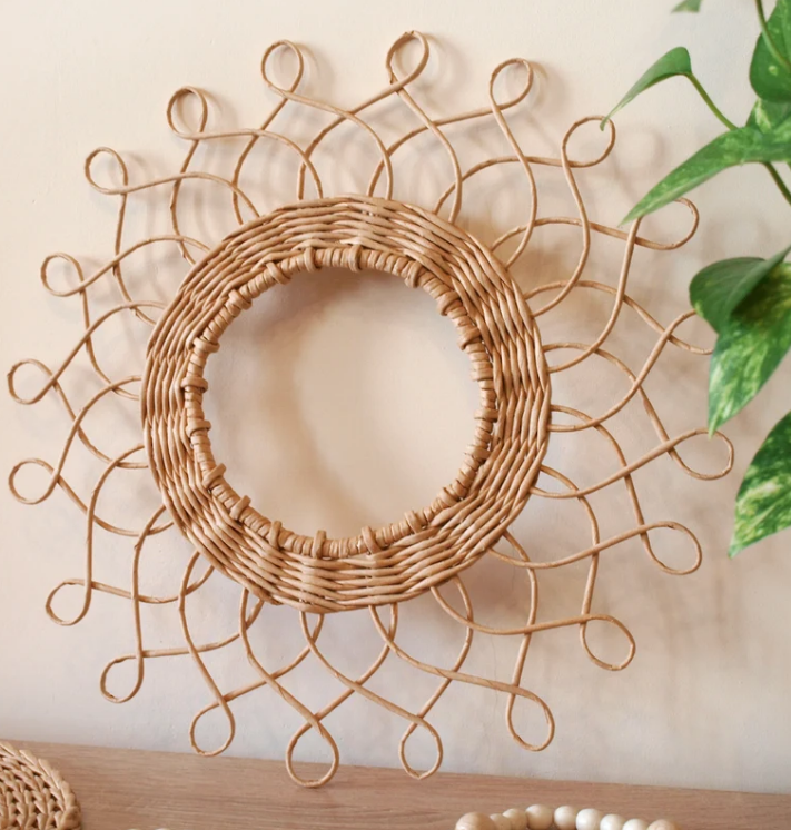 Wholesales handwicker Natural Rattan Boho rattan flower wall decor Boho Wall Decor for Home Made in Vietnam