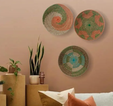 Natural Seagrass Baskets, Round Boho Wall Basket Decoration for Living Room or Bedroom 14x14in