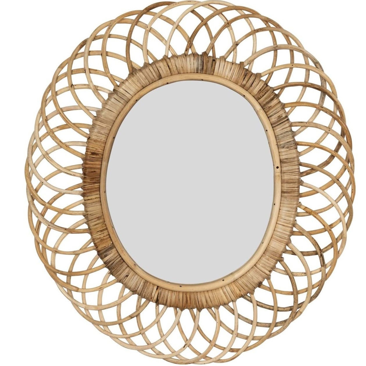 Natural Bamboo Weaving Wall Mirror Hanging Room, Decorations for Home Made in Vietnam.