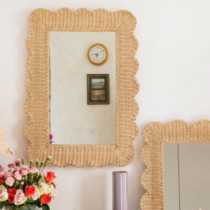 High-quality Rattan Wicker Wall Frame Mimi Scalloped Mirror Decorations for Bedroom Made in Vietnam