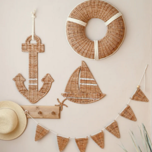 Wholesale rattan wicker BOHO Wicker rattan nursery Set of Nautical Style Anchor,life buoy,Boat at home restaurant