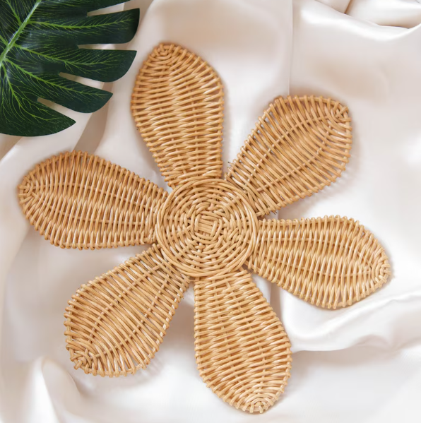 Vietnam Handmade Wholesale Rattan Set of 3 Rattan Daisy Wall rustic vibes Decorations for Bedroom From Natural Material