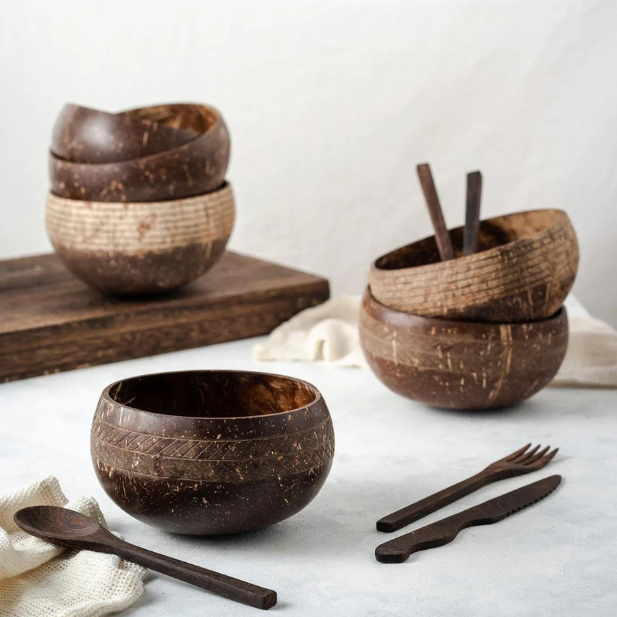 Wholesale coconut shell bowl coconut bowls and wooden spoon sets