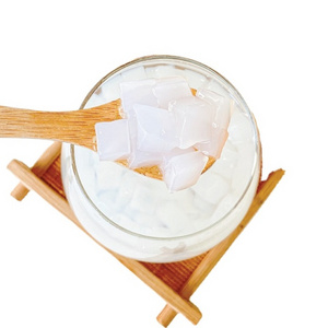 Coconut jelly is made from coconut milk, sugar and agar-agar powder to form a jelly with the right consistency