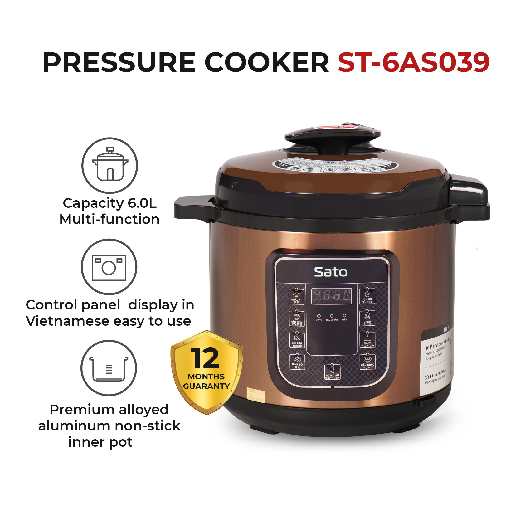 Sato Manufacturer OEM / ODM Multi-function pressure cooker Sato 6AS039 6.0L suitable for a family of 4-6 people Japan technology