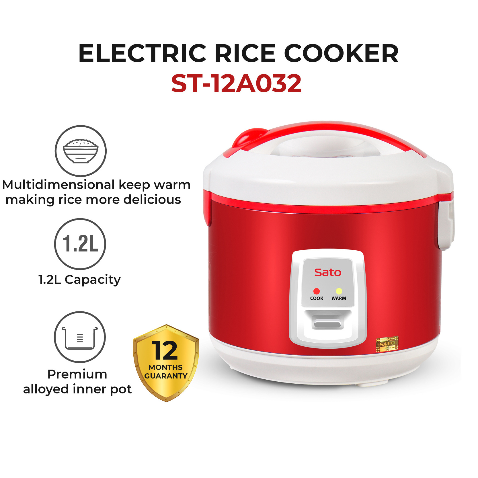 Sato Manufacturer OEM/ODM 12A032 1.2L rice cooker with handle high quality heat resistant plastic with Japan technology