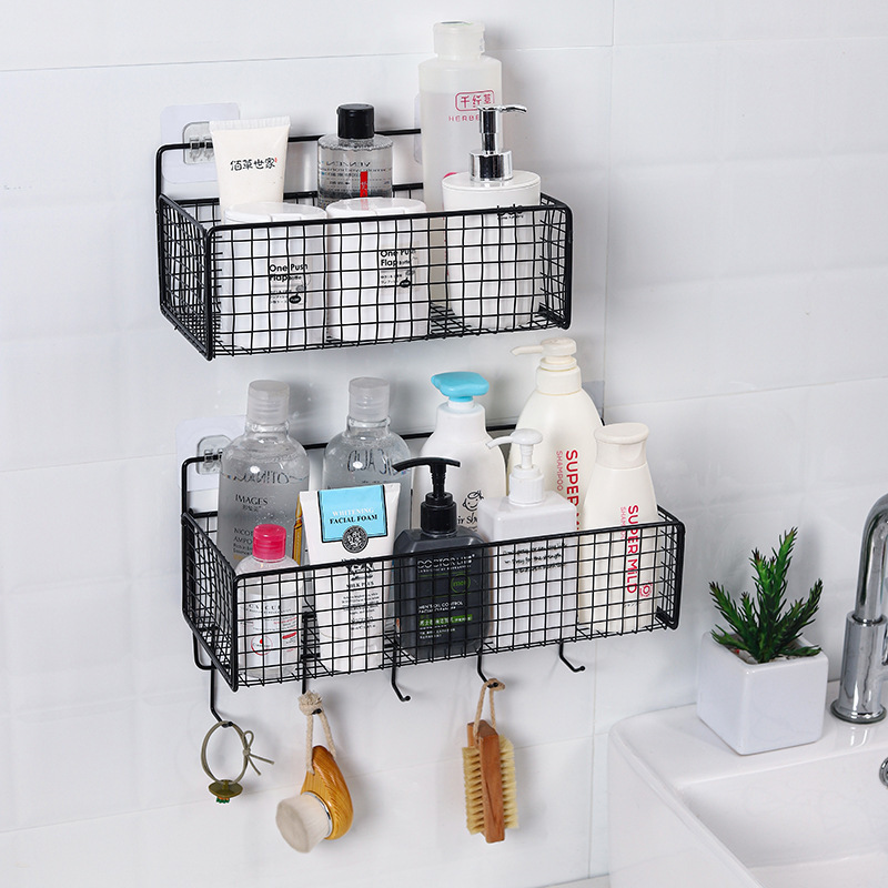 Bathroom Organizer Rack Wall Mounted Rustproof No Drilling Shower Storage Holder with 3 Sets Shower Caddy Basket