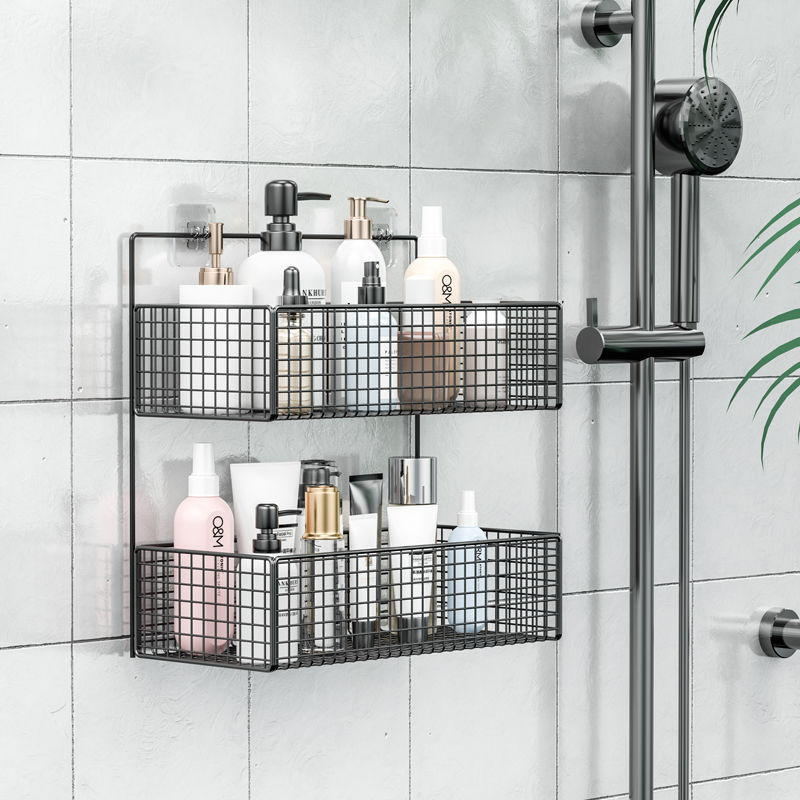 Bathroom Organizer Rack Wall Mounted Rustproof No Drilling Shower Storage Holder with 3 Sets Shower Caddy Basket