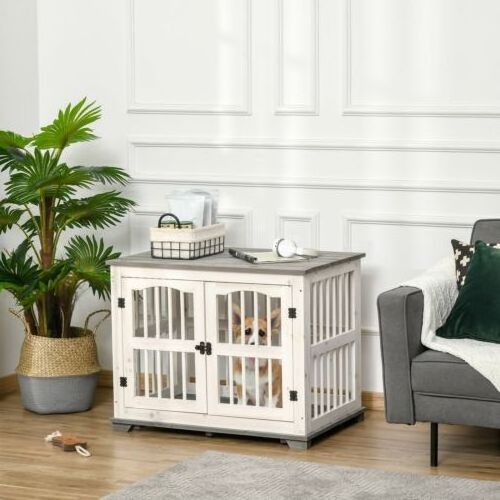 Customized Dog Crate Furniture Wooden Dog Crate Table Furniture Style Indoor Pet Crate with Double Doors