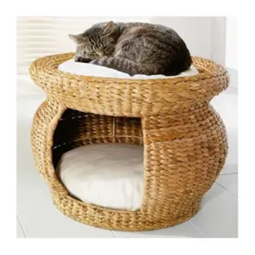 Luxury hand-woven bamboo and rattan cat bed for cats, hyacinth bed to keep cats warm in winter