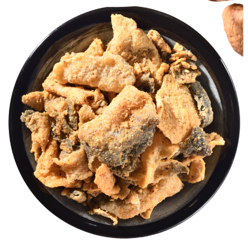 FREE SAMPLE AVAILABLE! DEEP FRIED BASA FISH SKIN WITH SALTED EGG / SPICY FRIED PANGASIUS FISH SKIN HEALTHY FOOD FOR ALL AGES