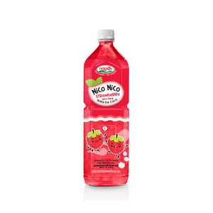 Wholesale Price Nata De Coco Strawberry Juice Packed in 1000ML PET Bottle Short Label Exotic Beverage Manufacturer in Vietnam