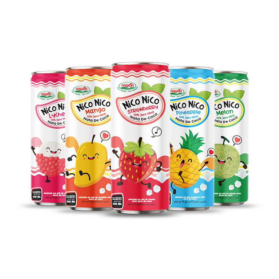 Strawberry Juice with Coconut Jelly Drink in 320 ml Canned - Nico Nico Brand Fruit Juice Soft Drink Mix Flavor Wholesale Price