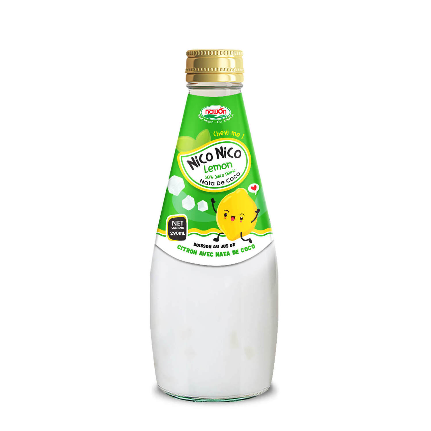 30% Melon Juice with Nata De Coco - Coconut Jelly Drink in 290ML Glass Bottle Private Label Beverage Manufacturer Vietnam