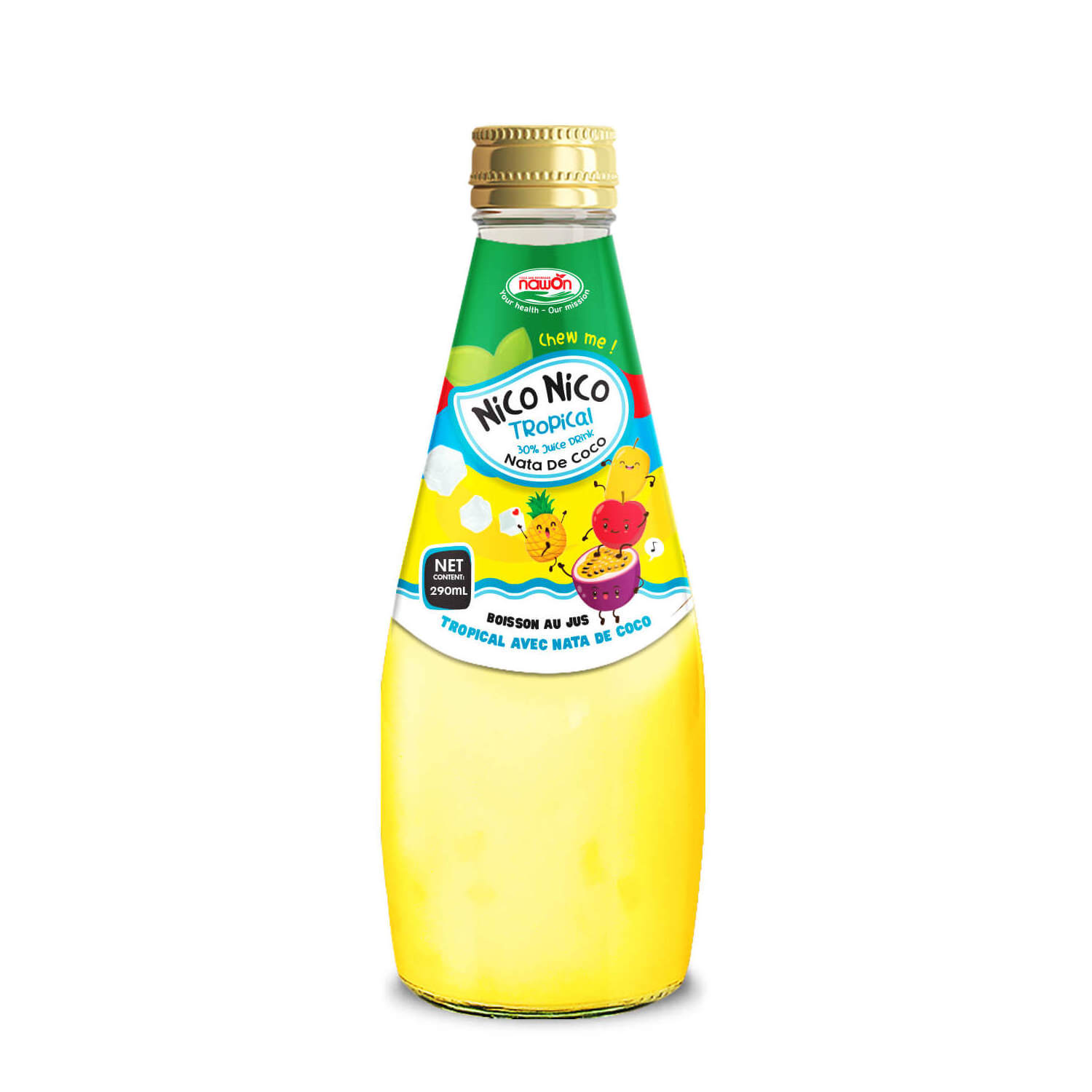 30% Melon Juice with Nata De Coco - Coconut Jelly Drink in 290ML Glass Bottle Private Label Beverage Manufacturer Vietnam